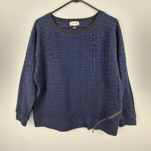 Calvin Klein Black Purple Crocodile Print Top Sweater L Long Sleeve Textured Zip